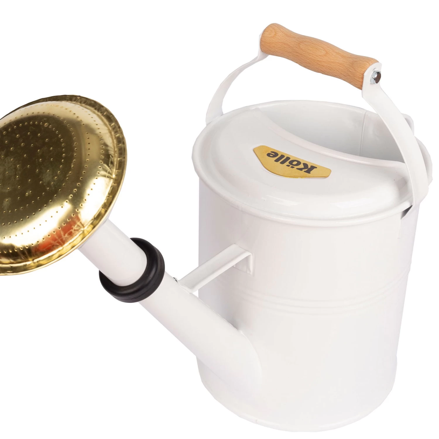 Zinkgießkanne Mit Holzgriff & Messingbrause, Weiß – Bild 2