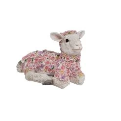 Dekofigur Blumenschaf Liegend, Weiß/rosa, 22 X 41 X 22 Cm