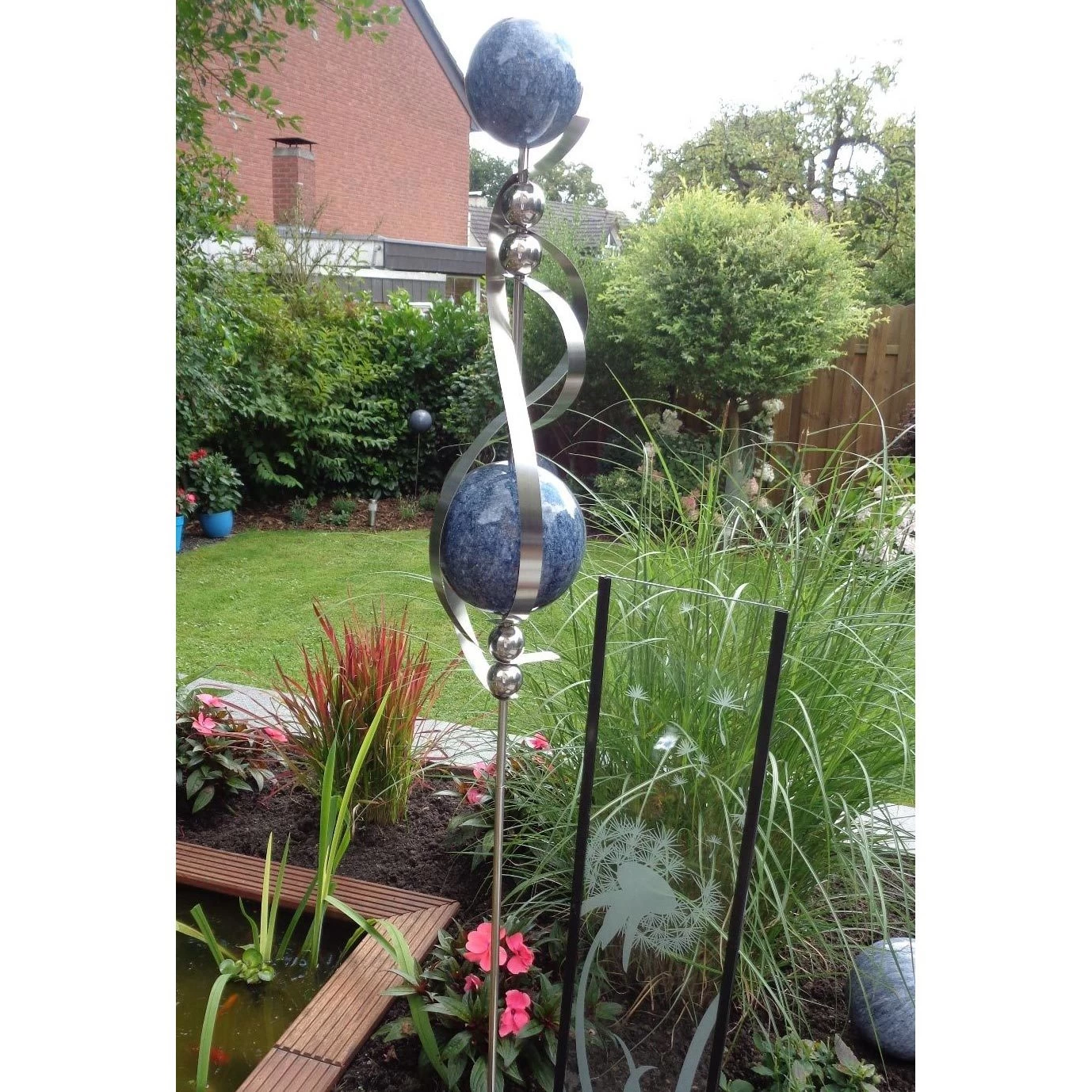 Beetstecker Venus Aus Edelstahl Mit 6 Kugeln Und Stab, Marmor In Blau, Maße 150 X 22 X 50 Cm