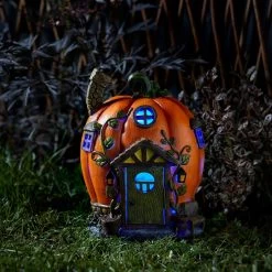 Solar-Häuschen „Kürbishaus“ In Orange-Schwarz Aus Polyresin, Maße H 25,5 Cm