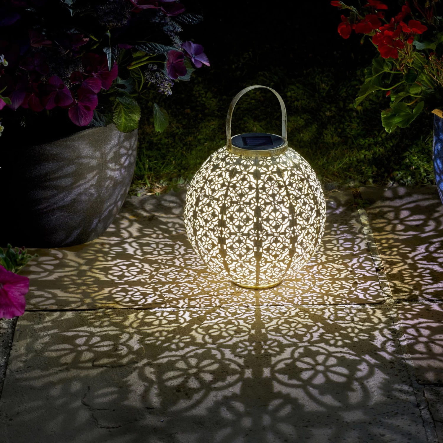 Solarlaterne Damast, Creme, 23,5 X 22,5 Cm