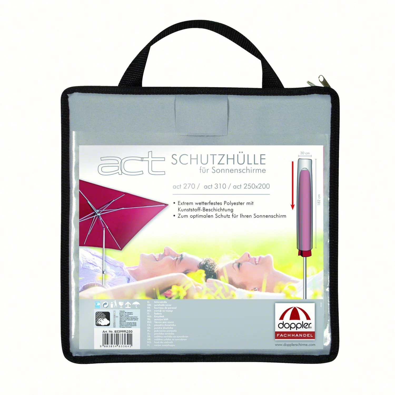 Doppler Schirmhülle Für Sonnenschirm ACT Hellgrau, Mit Tragetasche